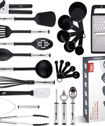 Kitchen Utensils Set, Cooking Utensils Set, Non Stick and Heat Resistant Kitchen Gadgets, 24 Pcs Nylon and Stainless Steel Kitchen Utensil Set New Home Essentials, Pots and Pans Kitchen Accessories